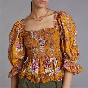 Anthropologie Women’s Conditions Apply Smocked Sweetheart Blouse Size Small